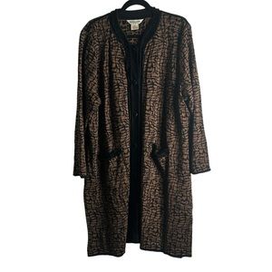 Misook French trim animal printed  duster cardigan  3x brown black mop wife